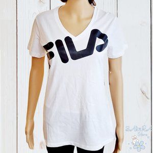 NWT FILA AUTHENTIC WOMEN'S WHITE V NECK T-SHIRT S